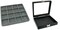 Black Sqaure Glass-top Case (Single Metal Latch) w/ Gray 16-slot Plastic Tray